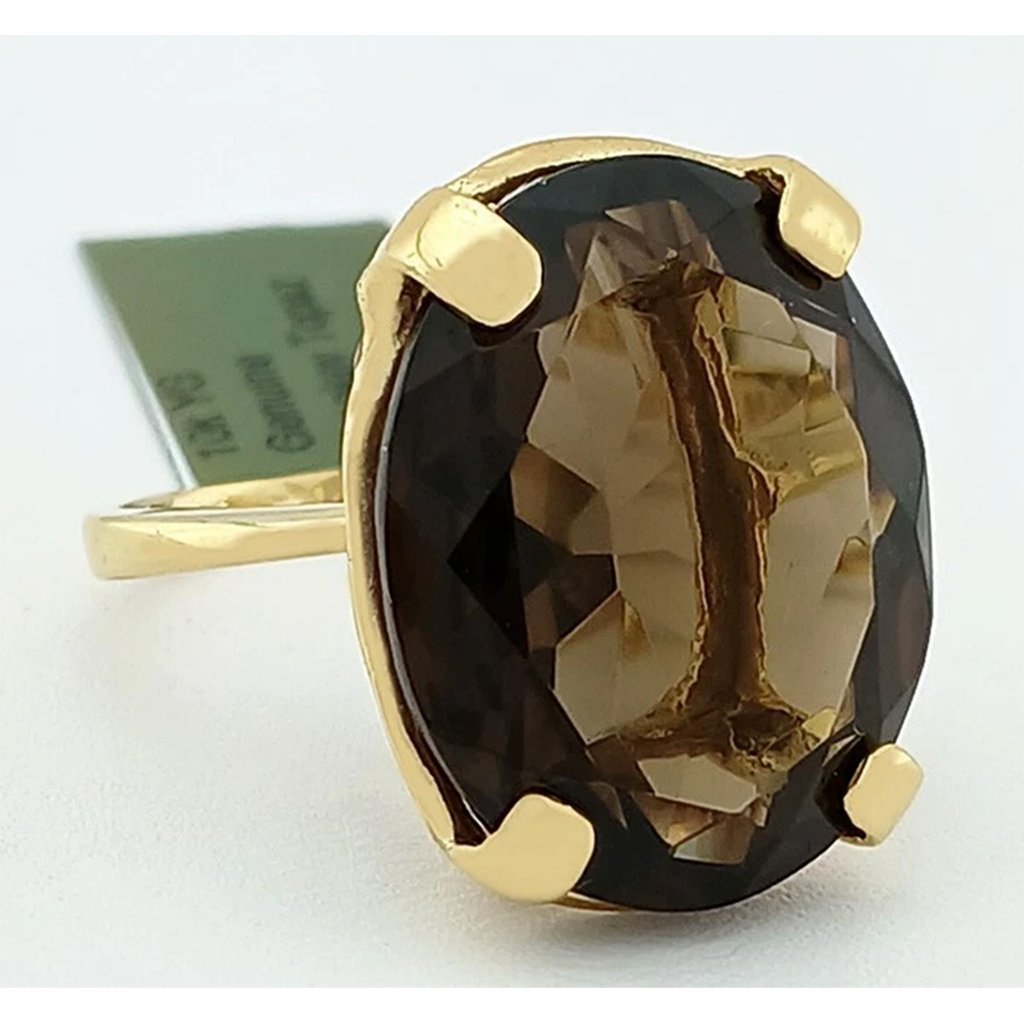 Genuine 24.38 Cts Smoky Topaz Solitaire Ring 10k Gold